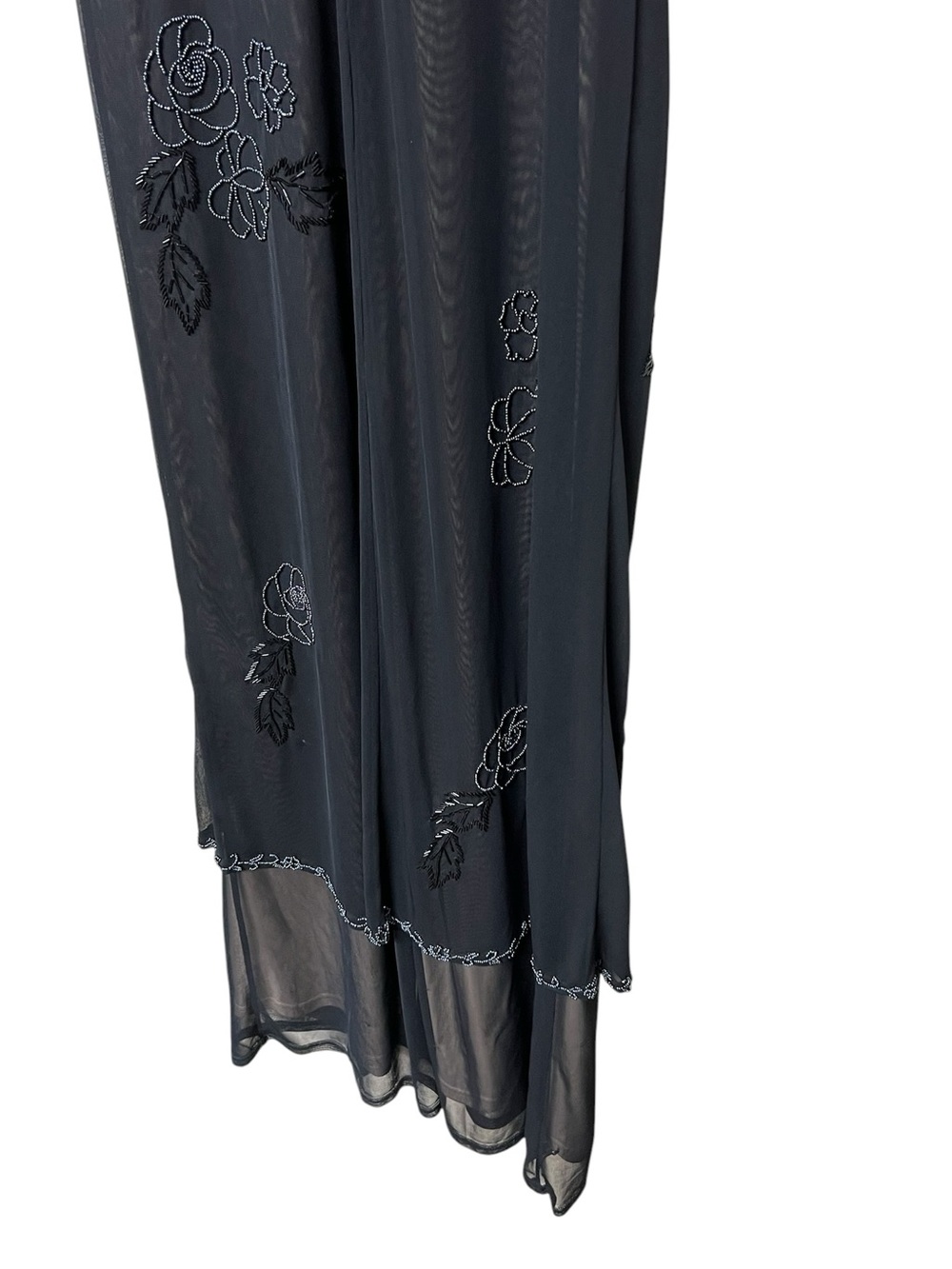 Cache 90s black empire waist floral beaded sheer overlay maxi slip dress - Picture 12 of 15